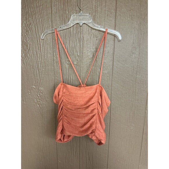 Anthropologie NWT Pilcro Ruched Ribbed Halter Top Coral Size XL Beach Boho Retro - Picture 6 of 6